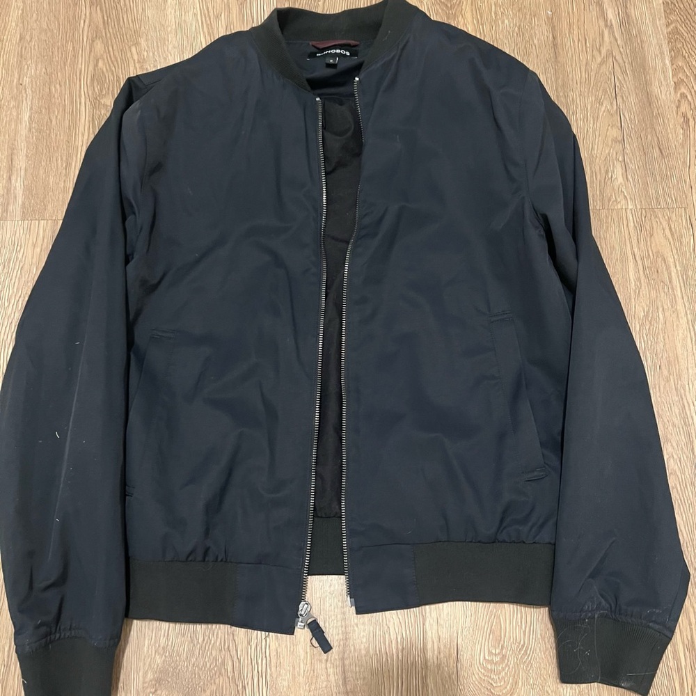 Bonobos Men’s Black Bomber Jacket with Ribbed Cuffs and Stand-Up Collar
